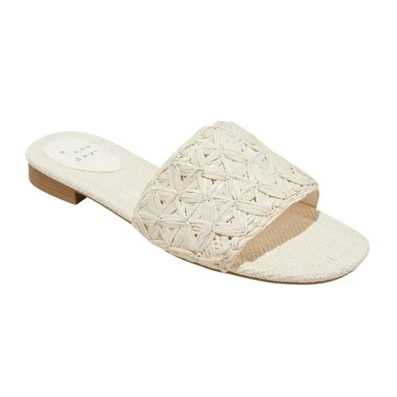 NWT A New Day Womens Ariella Woven Raffia Slide Sandals 92609192 White 9M - Picture 1 of 10